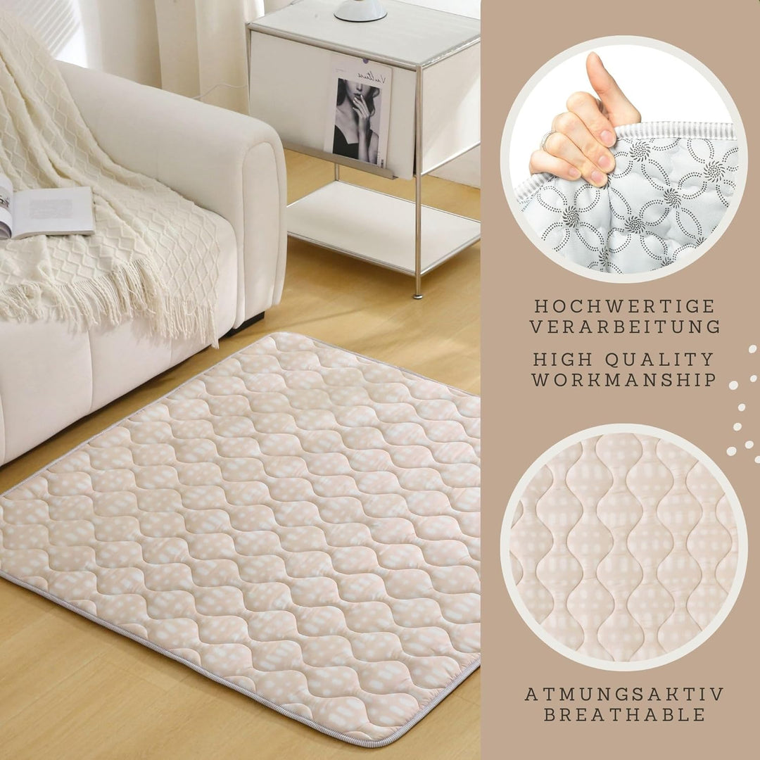Gesteppte Krabbeldecke Baby 127cm, Hygge beige – extra Dicke 1,5cm weiche Baby Krabbelmatte – Baby S