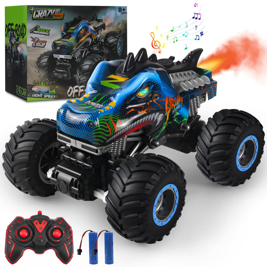 Rhybor Ferngesteuertes Auto Dinosaurier 1:16 Massstab RC Monster Truck Fernbedienung Auto mit Sprühn