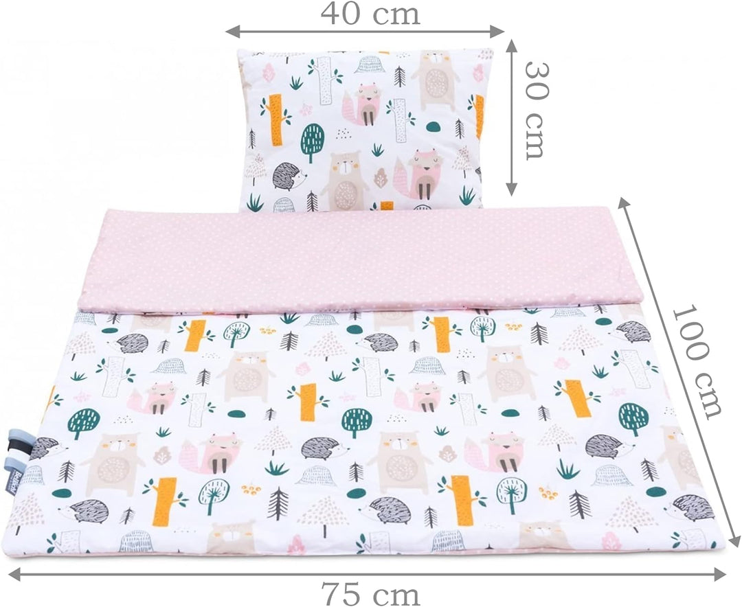 Bellochi Multifunktional Baby Decke Set - Doppelseitig Baby Bettwäsche 75x100 cm und Kissen 30x40cm