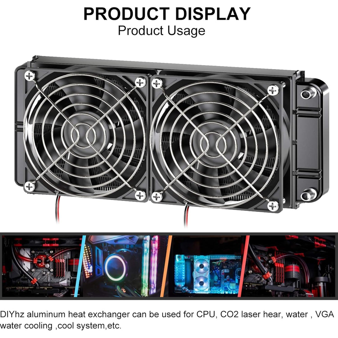 Clyxgs CLDIY Wassergekühlter Kühler, 12-Rohr-Aluminium-Wärmetauscher-Kühler mit Lüfter für PC-CPU-Co