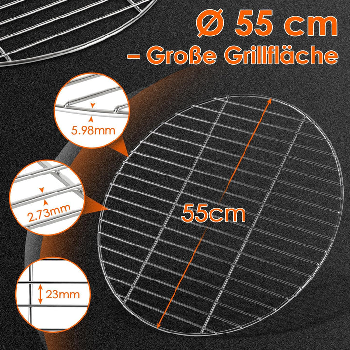 Grillrost Edelstahl 55 cm Rund – 304 Edelstahl BBQ Grillgitter, Stabil 6mm Draht, Flach, Silber, Ers
