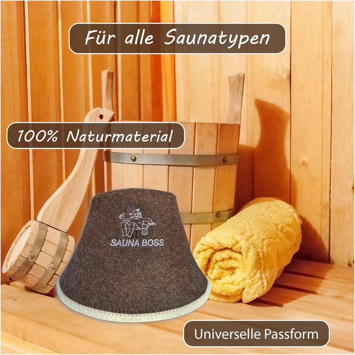 Sauna Boss Saunahut Herren Perfekte Saunamütze aus 100% Filz - Sauna Hut Filzhut Sauna Mütze Herren