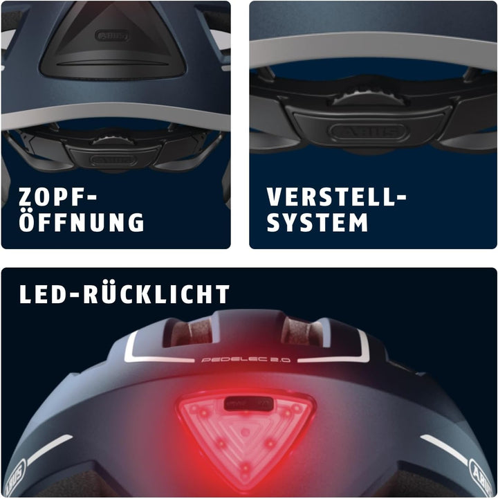 ABUS Stadthelm Pedelec 2.0 ACE - Fahrradhelm mit Rücklicht, Visier, Regenhaube, Ohrenschutz - für Da