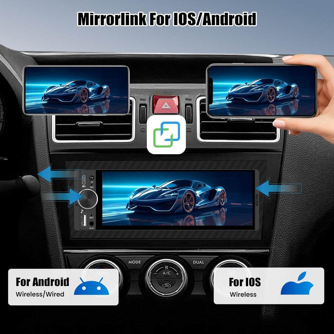 CAMECHO 6.28 Zoll HD Touchscreen Autoradio mit Drahtlos CarPlay Android Auto,1 Din Carplay Radio mit