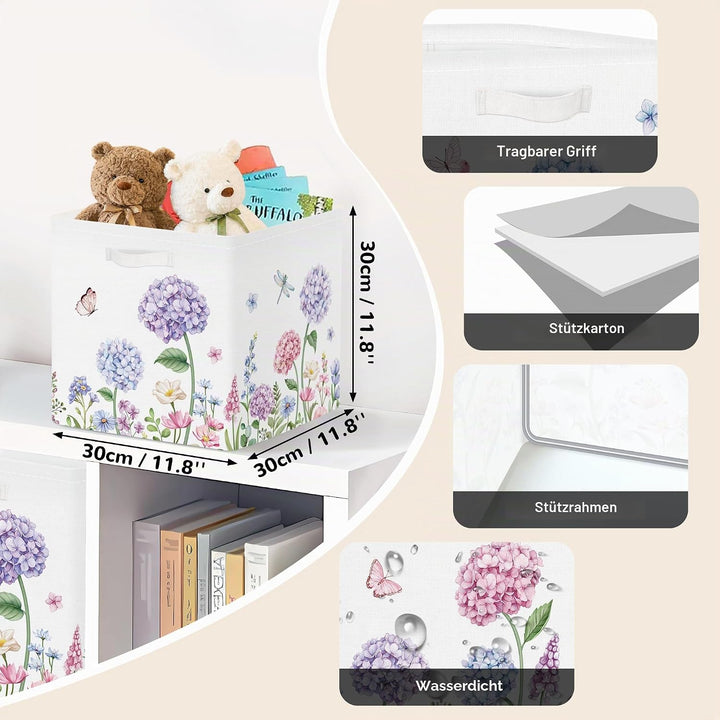 Clastyle 3 Stück Wildblumen Frauen Aufbewahrungsbox Stoff für Kallax Faltbar Aufbewahrungskorb Klein
