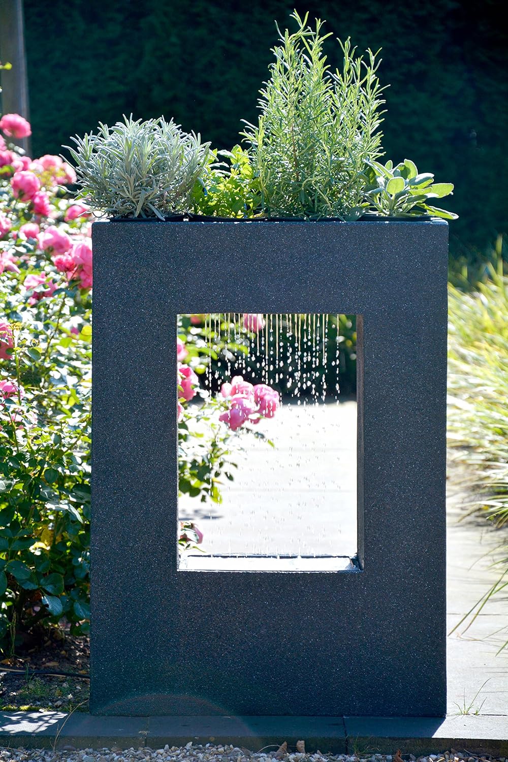 dobar® 96110e Design Gartenbrunnen Jupiter mit Pflanzoption| Terrassenbrunnen mit LED-Beleuchtung |