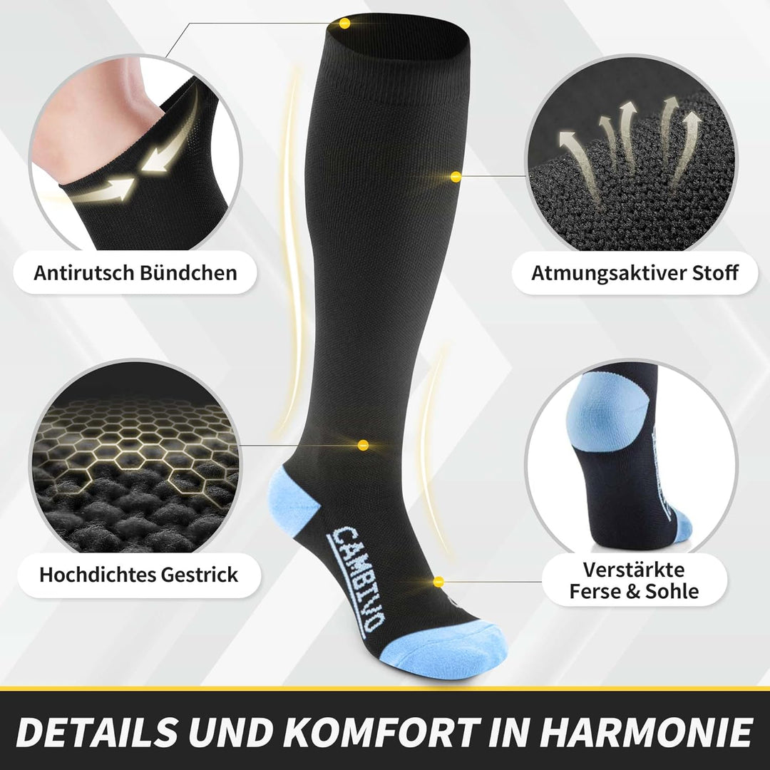 CAMBIVO 6 Paar Kompressionsstrümpfe Damen und Herren, Stützstrümpfe, Kompressionssocken für Laufen,