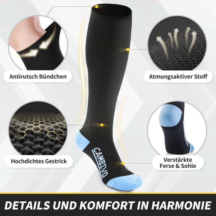 CAMBIVO 6 Paar Kompressionsstrümpfe Damen und Herren, Stützstrümpfe, Kompressionssocken für Laufen,