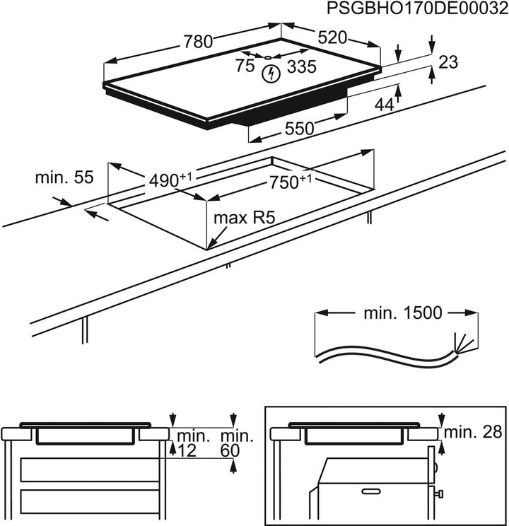AEG IAE84431FB Unterputz Induktion, Schwarz 80 cm / 4 Zonen, 80 cm / 4 Zonen