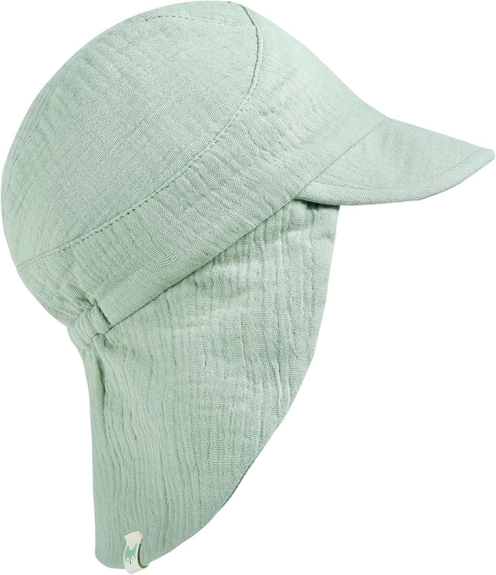 Musselin Schirmütze Sonnenhut mit Nacken- und Ohrenschutz UV-Schutz (UPF 50+) für Babys und Kinder -