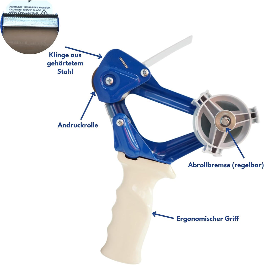 FLG | Handabroller "Standard Blau" Klebebandabroller Metallgehäuse Paketbandabroller 50 mm Abroller