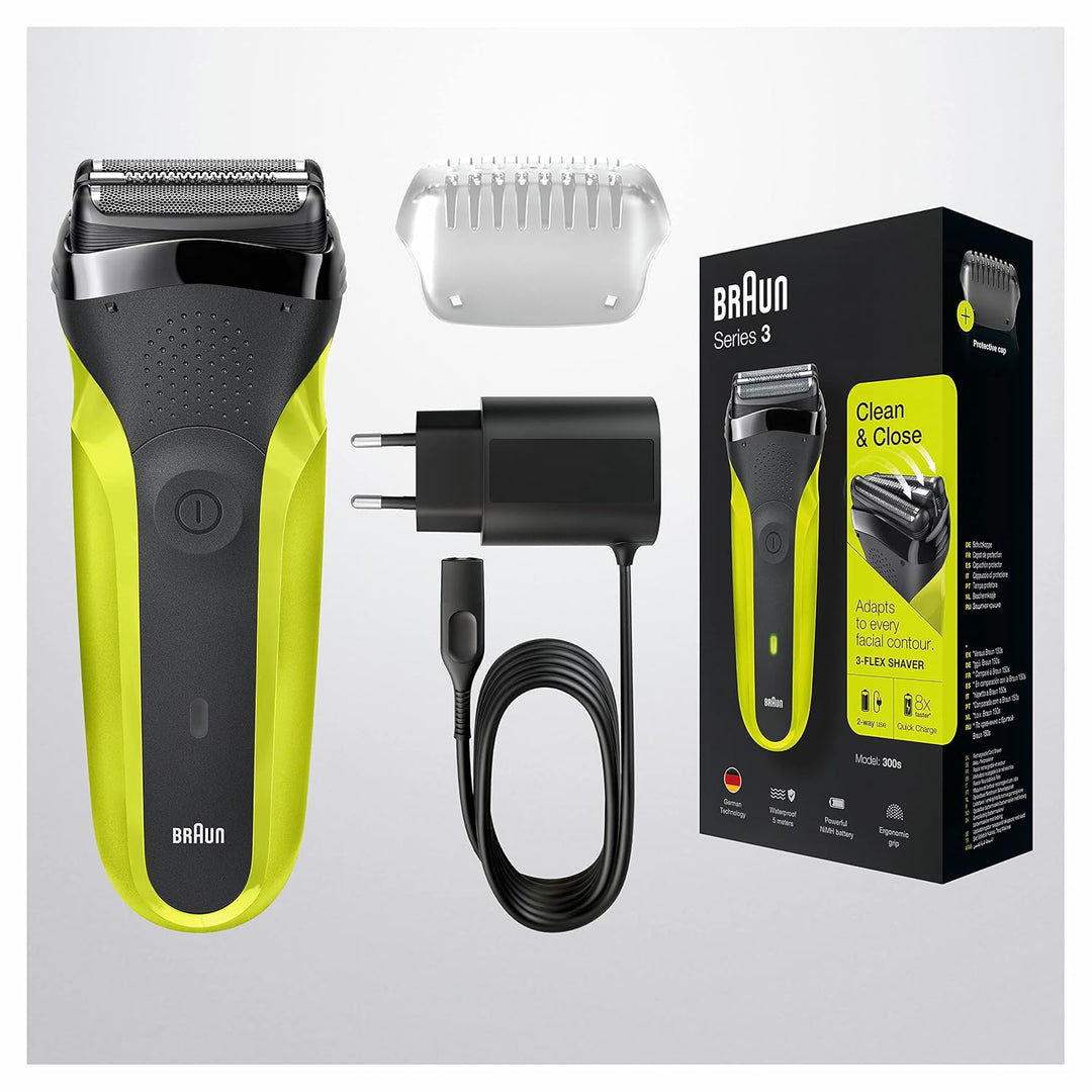 Braun Series 3 300S Elektrorasierer mit 3 flexiblen Klingen, wiederaufladbar und kabellos, Elektrora