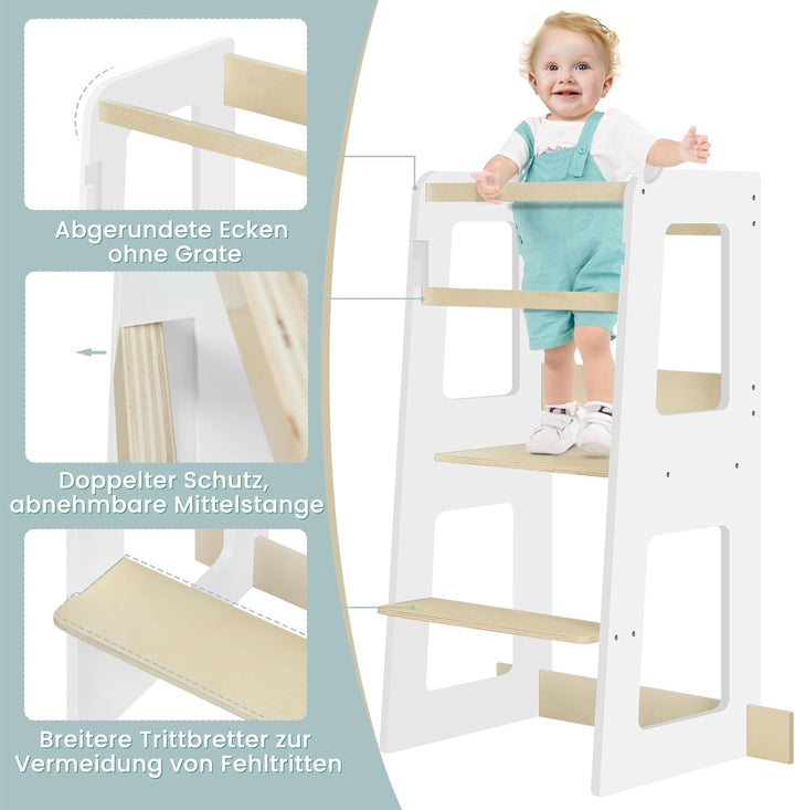 WOLTU Lernturm für Kinder ab 1 Jahr, mit Rausfallschutz, Montessori Learning Tower, Entdeckerturm Kü