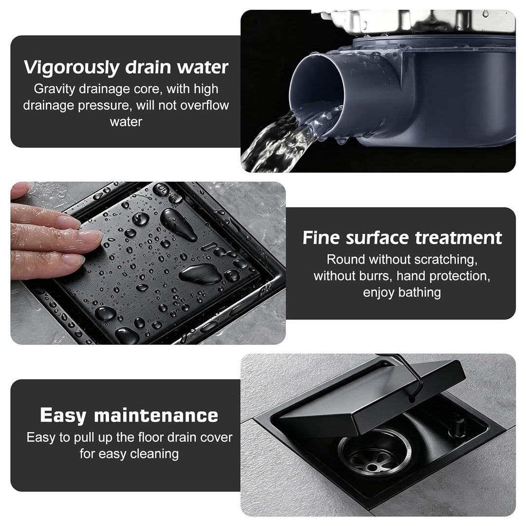 Duschrinne Quadratisch Edelstahl, 15x15cm Bodenablauf Dusche mit 360° Siphon Geruchsstop Haarfilter,