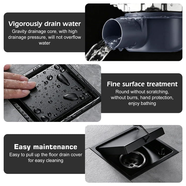 Duschrinne Quadratisch Edelstahl, 15x15cm Bodenablauf Dusche mit 360° Siphon Geruchsstop Haarfilter,