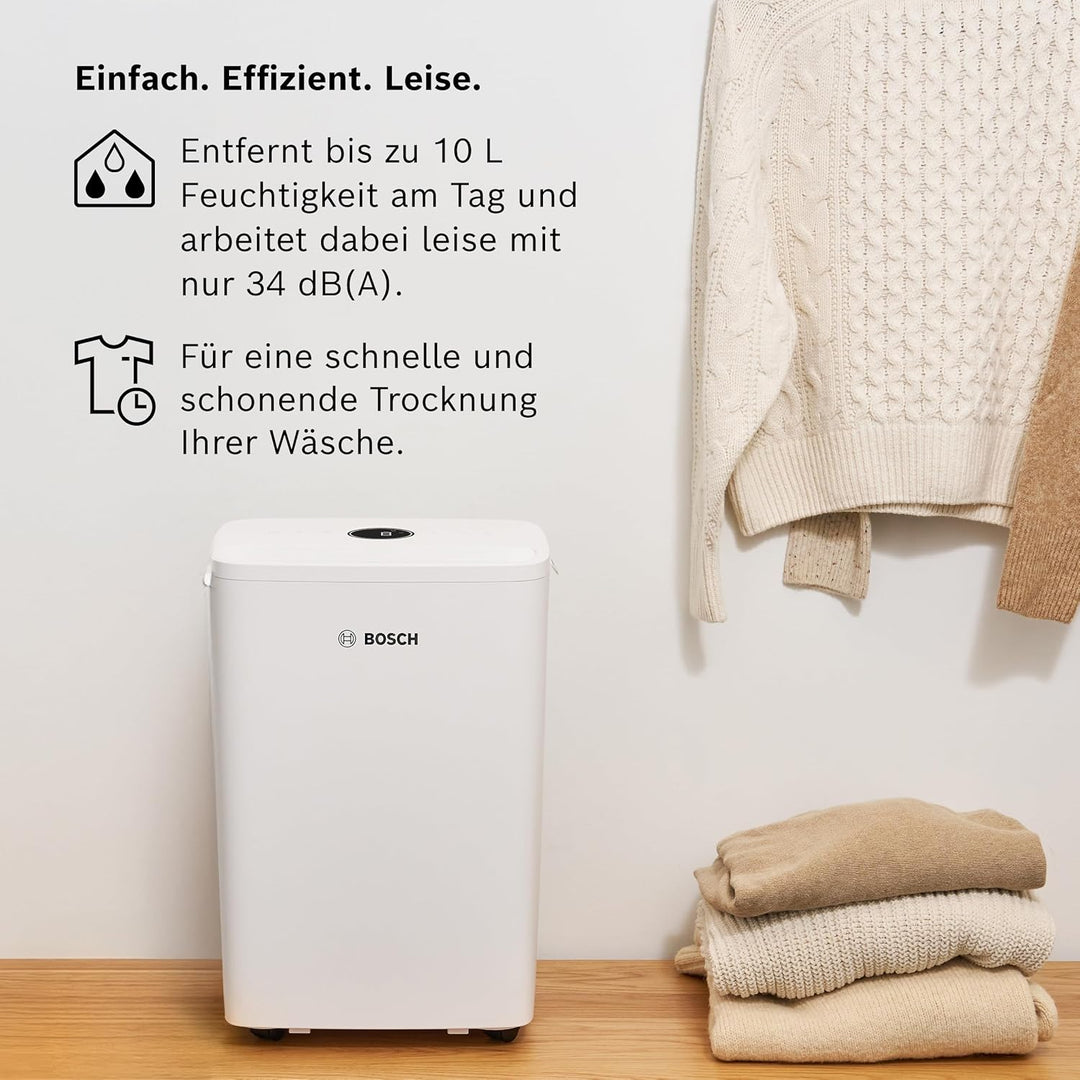 Bosch Dry 1000 Luftentfeuchter - Einfach. Effizient. Leise. - Für Räume bis zu 17 m² - Ideal für Dei