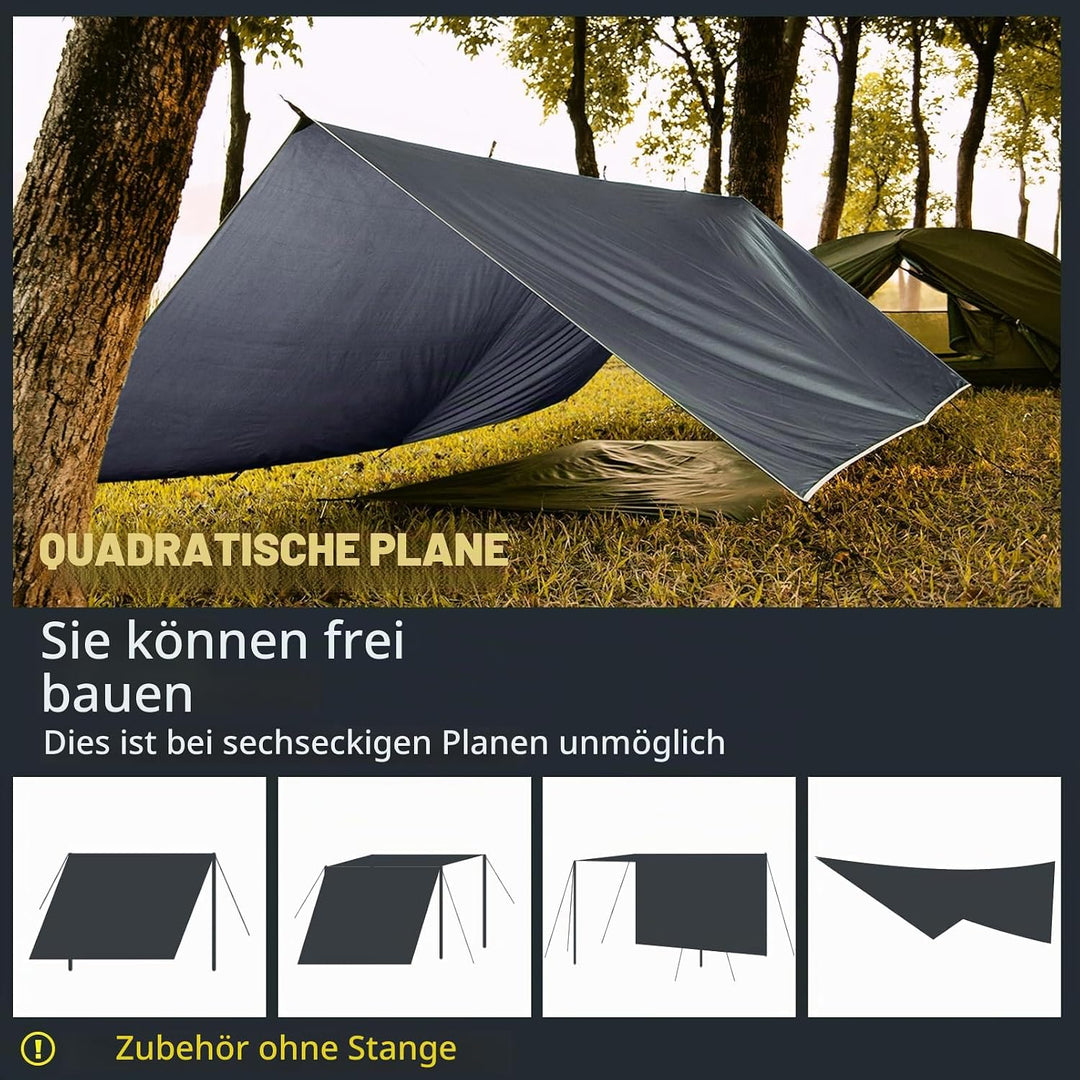 Tarp 3x4M Wasserdicht, Ultraleicht Camping Zeltplane, mit 15 Öse+6 Aluminiumstifte+8 Nylonseile, Ant