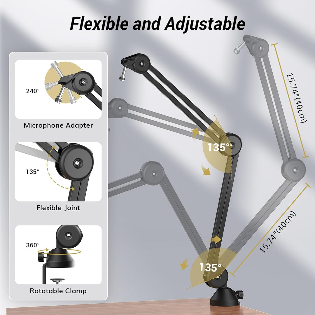TONOR Mikrofonarm hoher Kompatibilität, Boom Arm, Mikrofon Ständer, einstellbarer Microphone Stand m