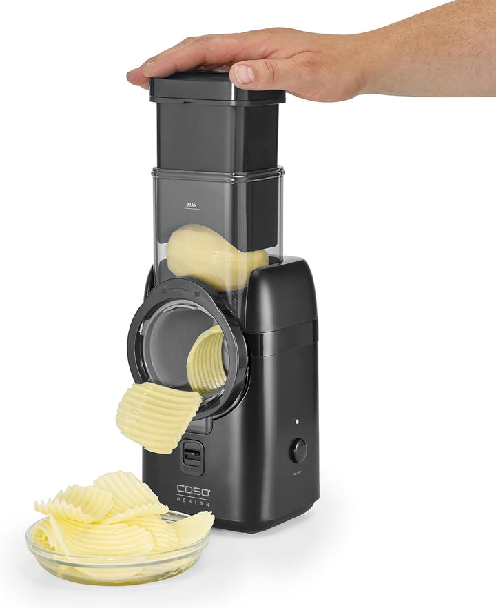CASO MultiSlicer, Elektrische 5-in-1 Multireibe, Reiben & Raspeln von Obst, Gemüse,Käse & mehr, 5 Ei