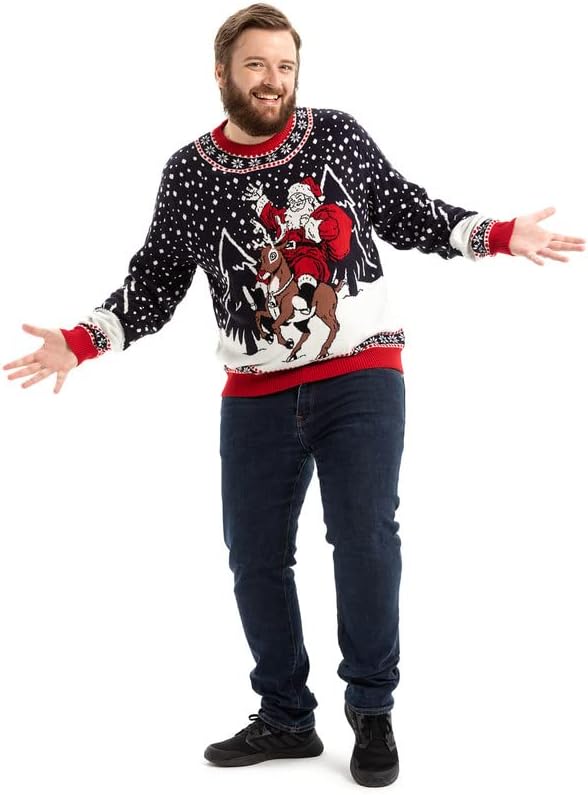 OFF THE RACK Unisex Herren Damen Weihnactspullover Lustig LED Leuchtende Ugly Christmas Sweater Stri