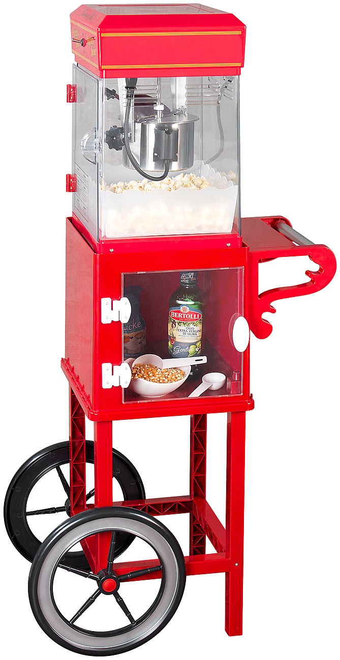 Rosenstein & Söhne Popcorn Snacks: Retro-Popcorn-Maschine "Movie" und Rollwagen im 50er-Stil, rot (M