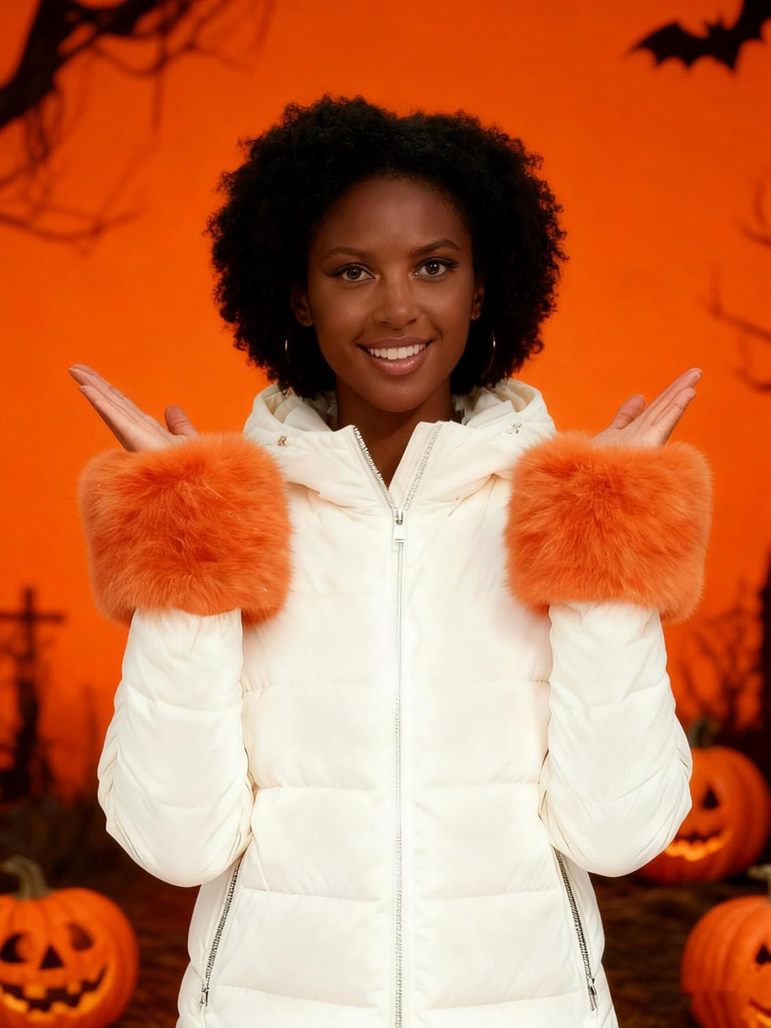Lina & Lily Damen Winter Armstulpen Manschetten Pulswärmer Kunstfell Orange, Orange