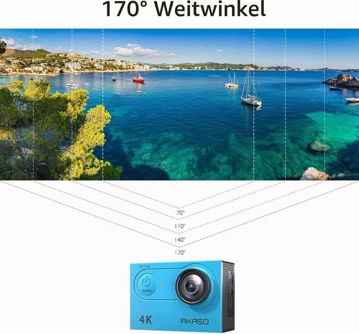 AKASO Action Cam EK7000 4K30FPS Action Kamera 170° Weitwinkel HD Unterwasserkamera 20MP WiFi wasserd