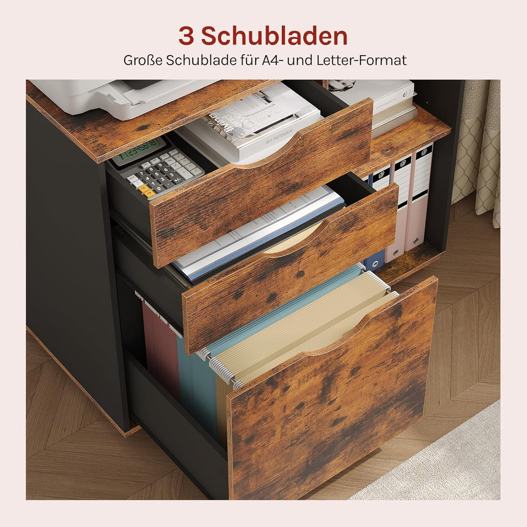 WOLTU Rollcontainer mit 3 Schubladen, mobiler Aktenschrank mit 5 Rollen, Büroschrank mit verstellbar