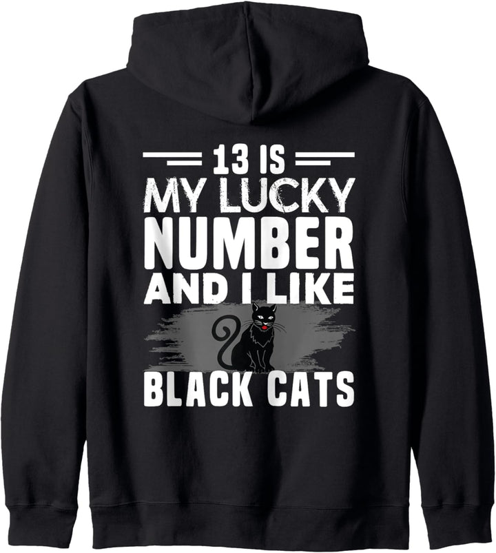 Lucky Number 13 Glückskatze Black Cat Schwarze Katze Kapuzenjacke
