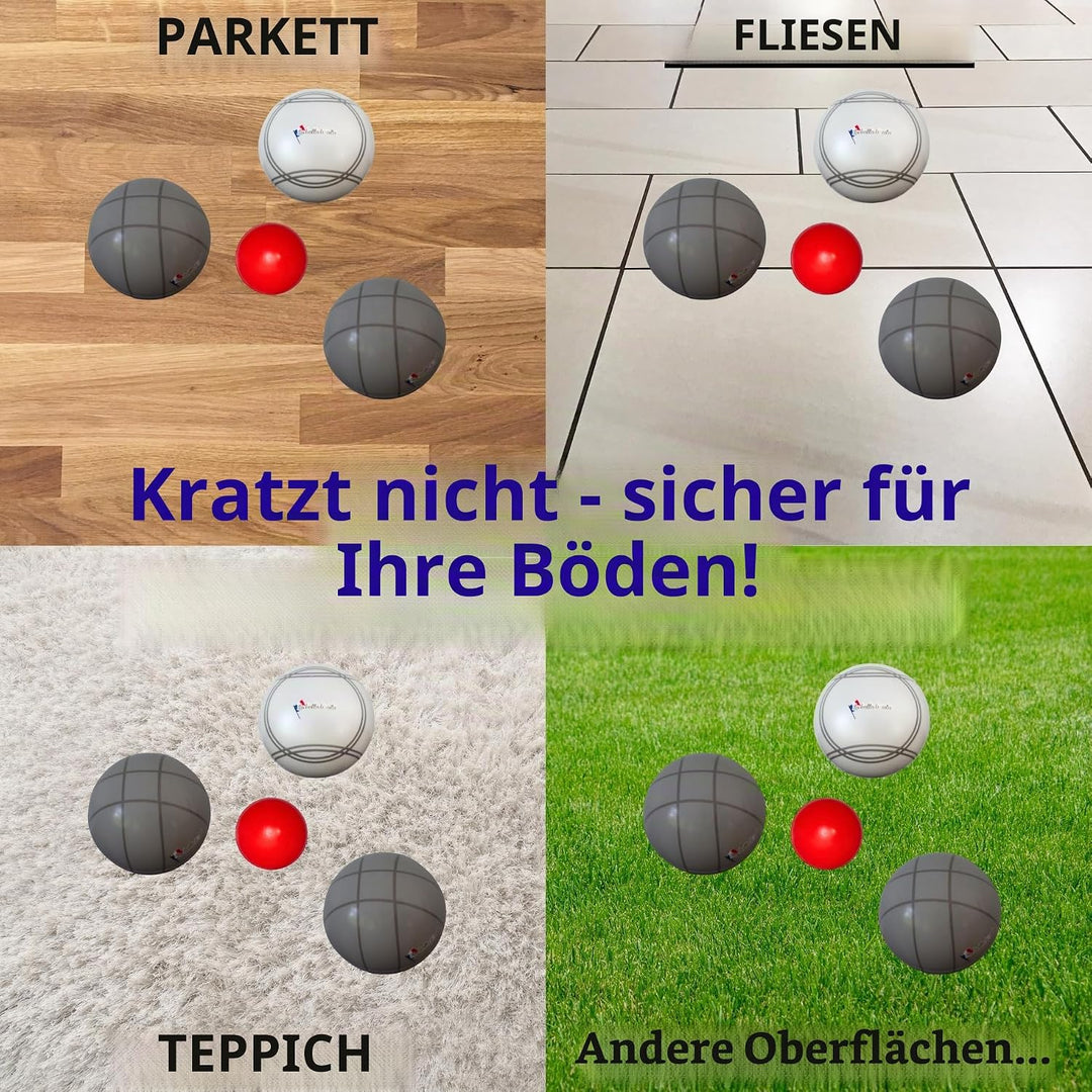La belle boule Boccia-Kugel aus Schaumstoff – Innen &amp; Aussen – Set mit 6 Kugeln + rote Zielkugel + A