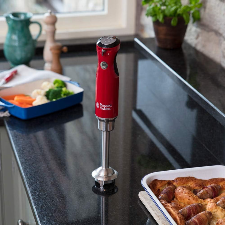 Russell Hobbs Stabmixer Retro rot, 700W, Infinity-Mix-Technologie, Messbecher + Deckel, BPA frei, sp