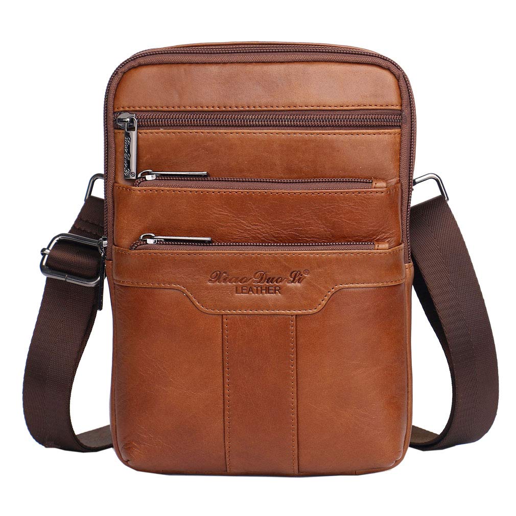 Xieben Umhängetasche aus Leder Schulter Crossbody Reisetasche für Herren Frauen #02braun, #02braun