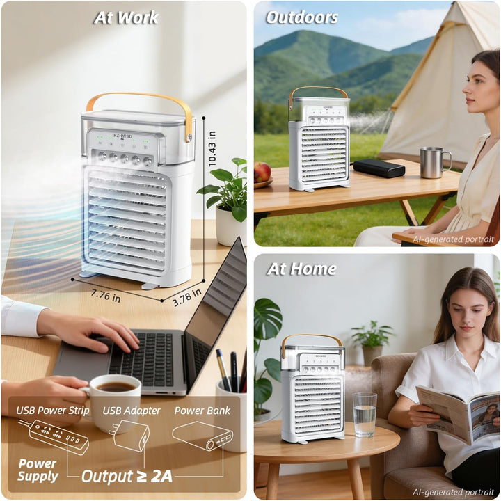 Mobile Luftkühler,7-Farben-Licht,Timer,Fernbedienung,für Zuhause/Büro/pers Weiss, Weiss