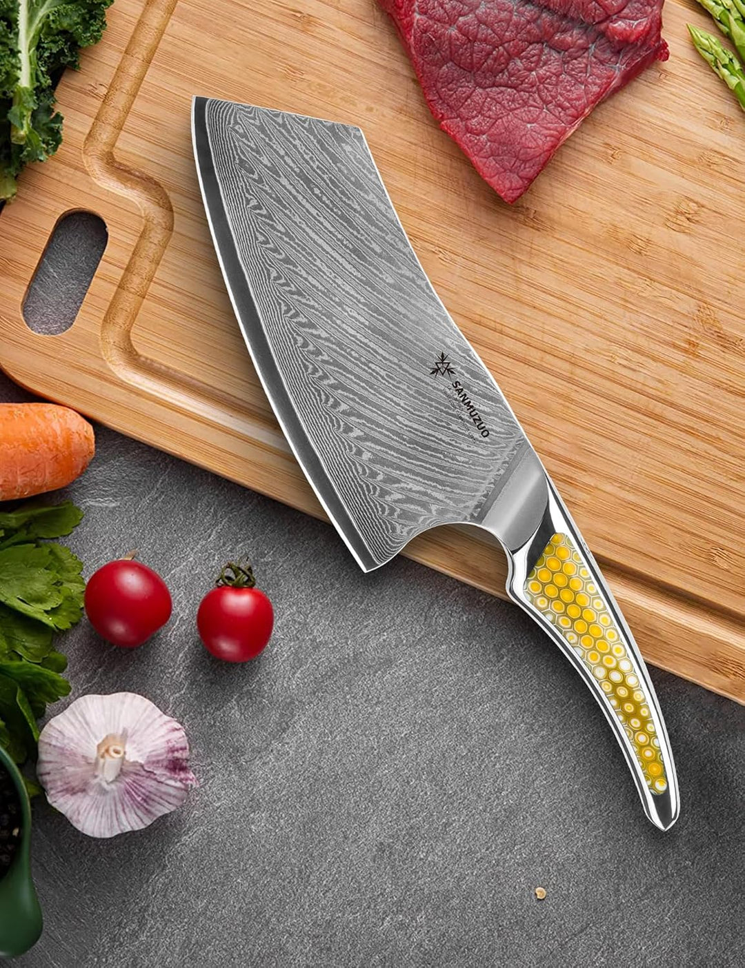 18CM Nakiri-Messer, Fleischerbeil aus Japanischem VG-10-Damaszenerstahl, ultrascharfes Gemüsemesser