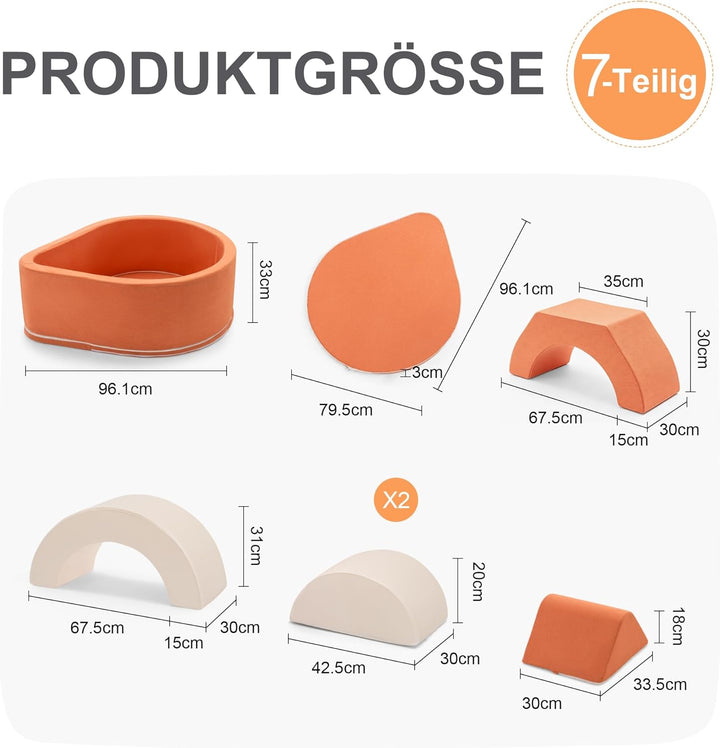 Zedachica 7PCS Schaumstoff Bausteine für Kinder,Softbausteine Baby mit Bällebad für Indoor Klettern,