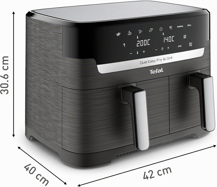 Tefal EY905B10, Easy Fry & Grill Dual XXL, 8,3 L, Edelstahl, Doppelschubladen, Kombi-Luftfritteuse u