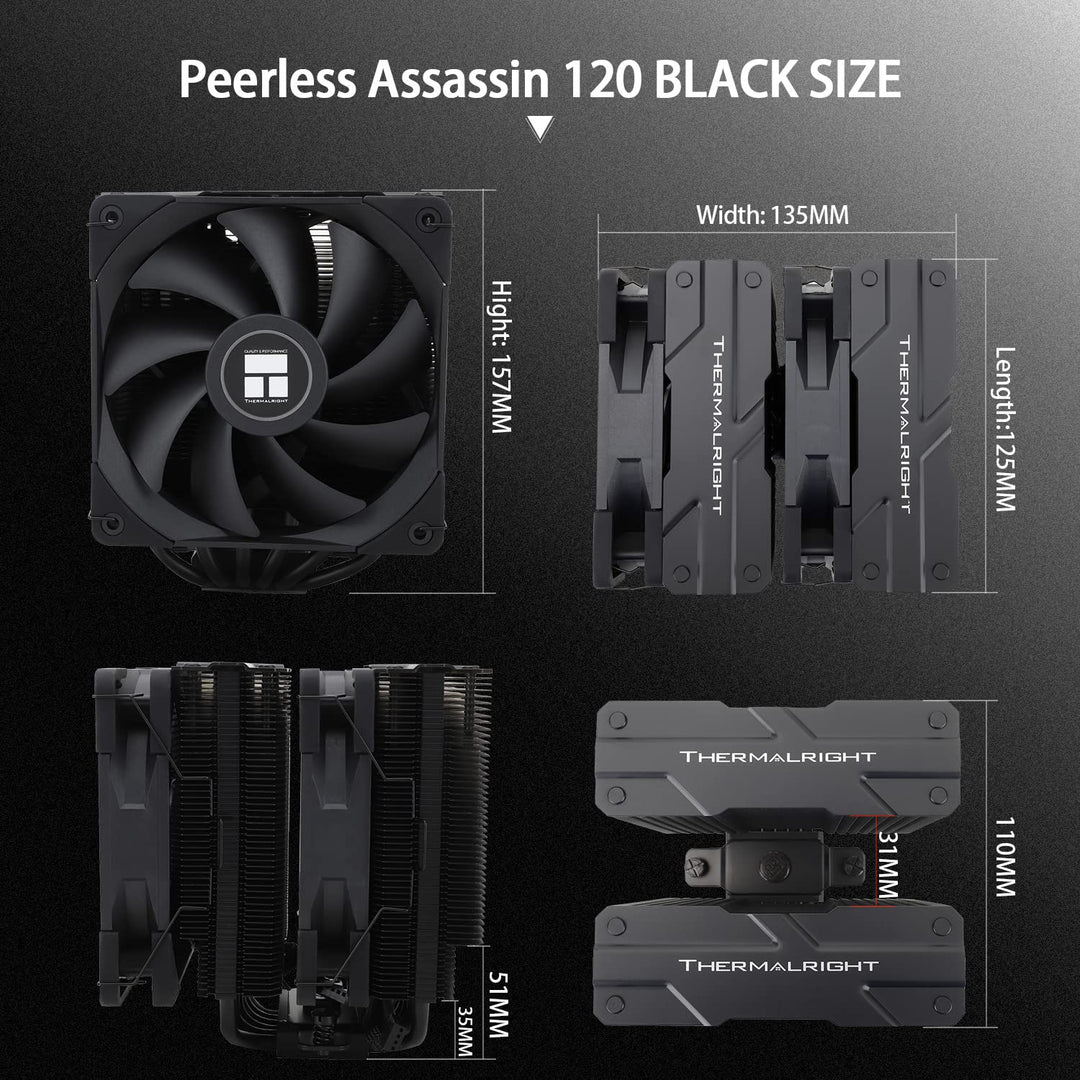Thermalright Peerless Assassin 120 Black CPU-Luftkühler, 6 Heatpipes, zwei 120mm C12B PWM Lüfter, Al