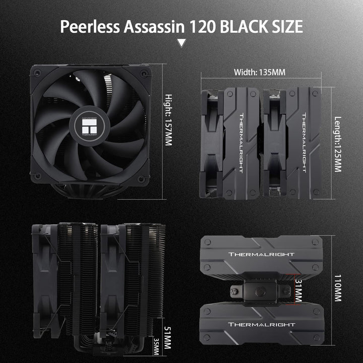 Thermalright Peerless Assassin 120 Black CPU-Luftkühler, 6 Heatpipes, zwei 120mm C12B PWM Lüfter, Al