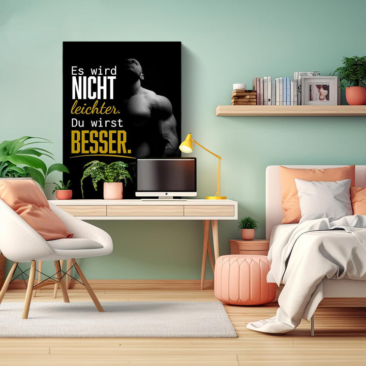 wandmotiv24 Motivations Motiv als Leinwandbild, 60x45cm, Hochformat, Motivation, Besser, Muskeln, Fi
