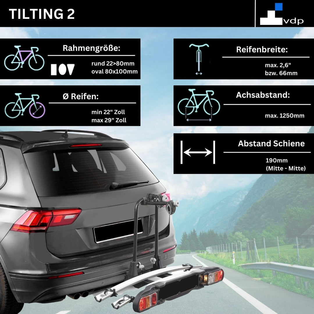 VDP eBike Fahrradträger für Anhängerkupplung Fahrrad Heckträger Radträger - Tilting 2 - Fahrradträge