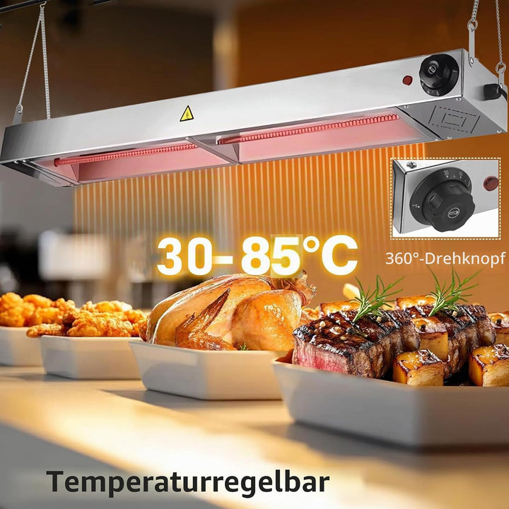 Wärmelampe Küche Gastro, Hängende Wärmebrücke Essen mit Drehknopf-Temperaturregelung, Edelstahl Wärm