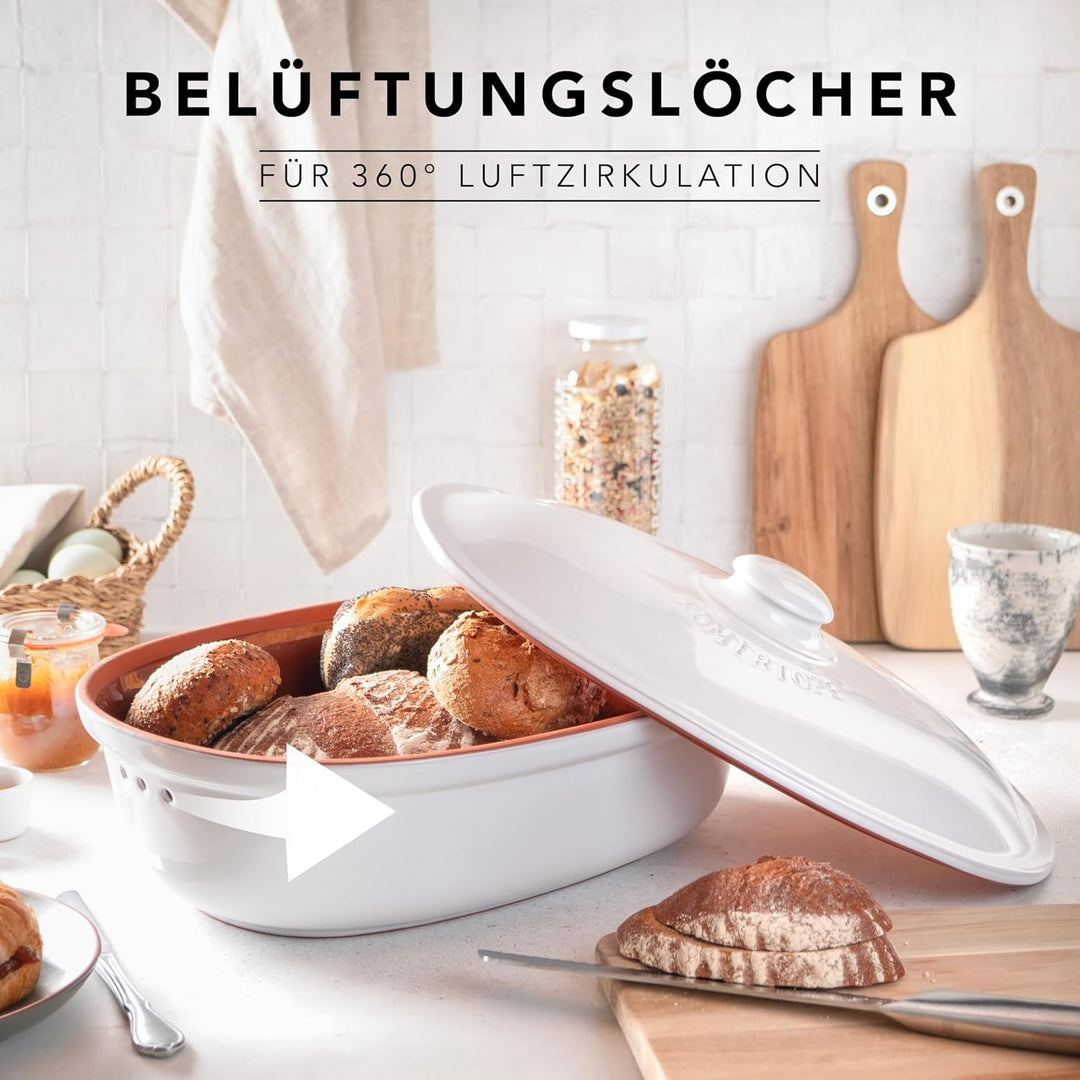 Römertopf Brottopf aus natürlicher Keramik, Brotkasten Aufbewahrungsbehälter aus Ton 6,5 Liter Singl
