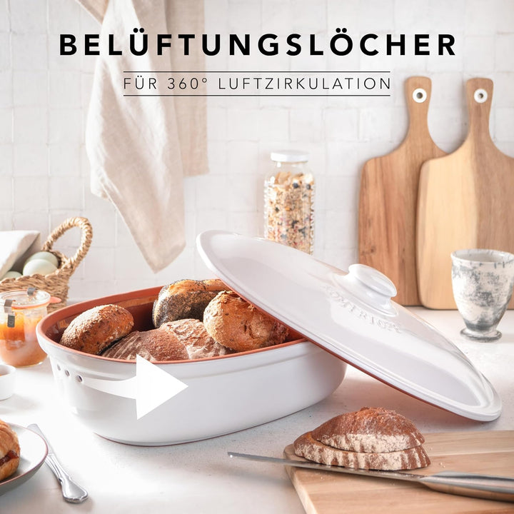 Römertopf Brottopf aus natürlicher Keramik, Brotkasten Aufbewahrungsbehälter aus Ton 6,5 Liter Singl