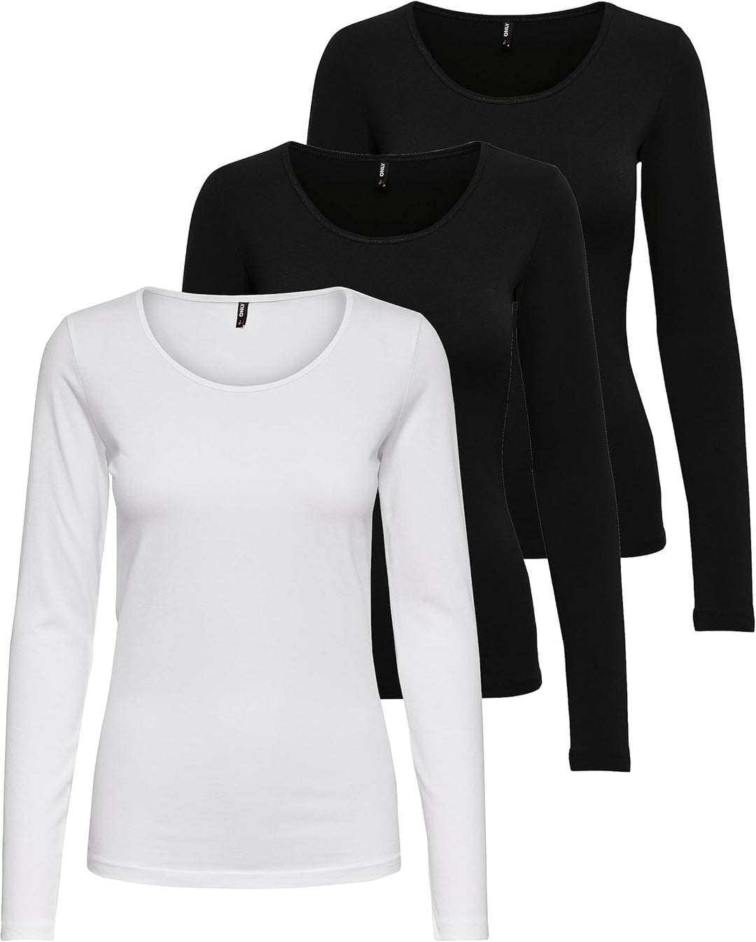 ONLY Damen Longsleeve Onllive Love Life Basic Damen-Shirt M 2x Schwarz, 1x Weiss, M 2x Schwarz, 1x W