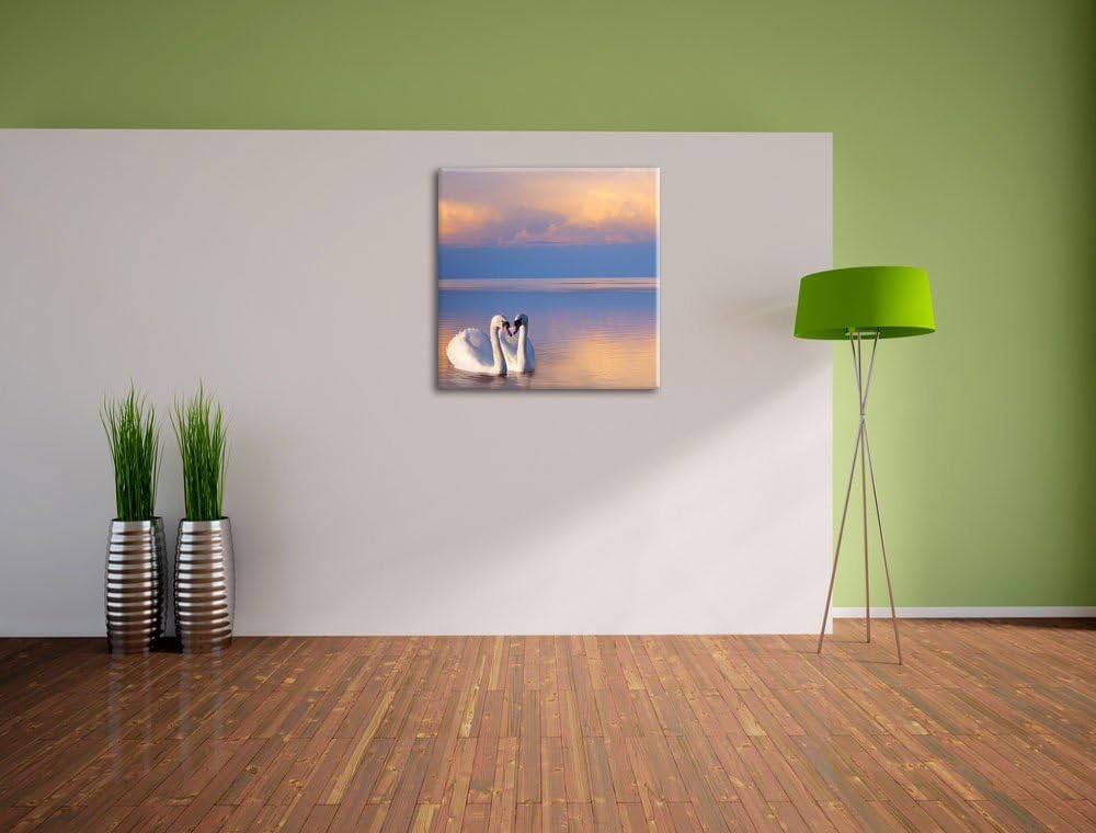 Pixxprint Schwäne in Abenddämmerung als Leinwandbild/Grösse: 70x70 cm/Wandbild/Kunstdruck/fertig bes