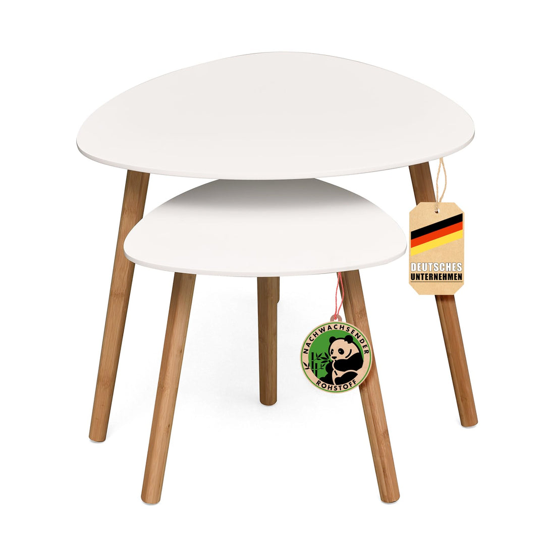 Floordirekt 2er Set Couchtisch in Weiss, Beistelltisch aus Holz, Wohnzimmertisch rund, Kleiner Sofa