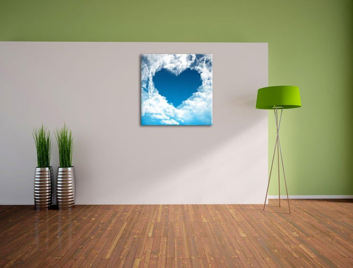 Pixxprint Romantisches Herz in den Wolken als Leinwandbild | Grösse: 70x70 cm | Wandbild | Kunstdruc