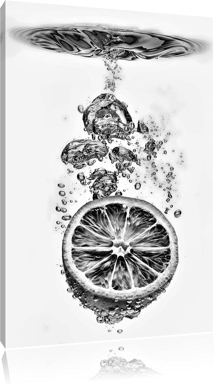 Pixxprint Monocrome, Zitrone im Wasserregen, Format: 100x70 auf Leinwand, riesige Bilder fertig gera