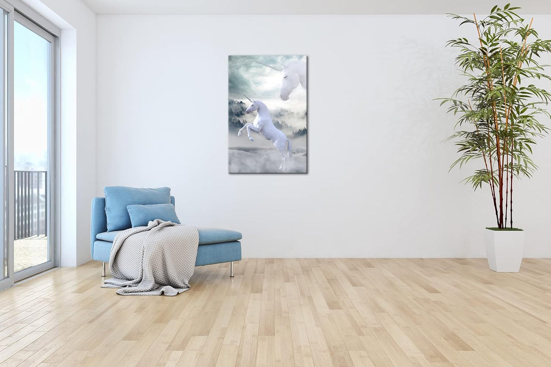 deyoli zauberhaftes stolzes Einhorn Format: 80x60 als Leinwandbild, Motiv fertig gerahmt auf Echthol