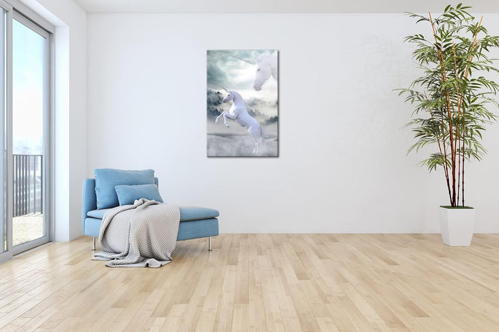 deyoli zauberhaftes stolzes Einhorn Format: 80x60 als Leinwandbild, Motiv fertig gerahmt auf Echthol